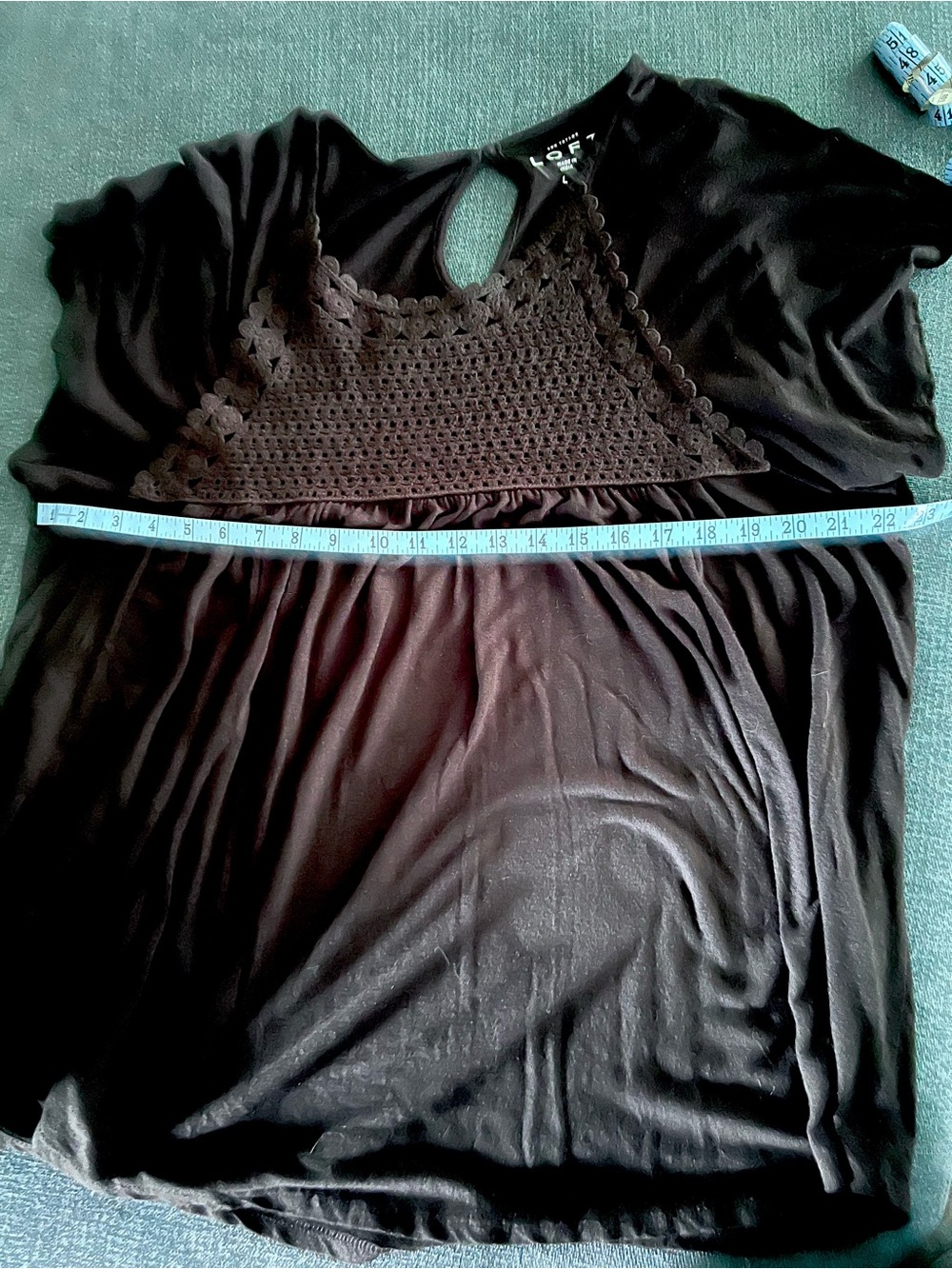 LOFT Black Crochet Yoke Short-Sleeve Top - Picture 7 of 7